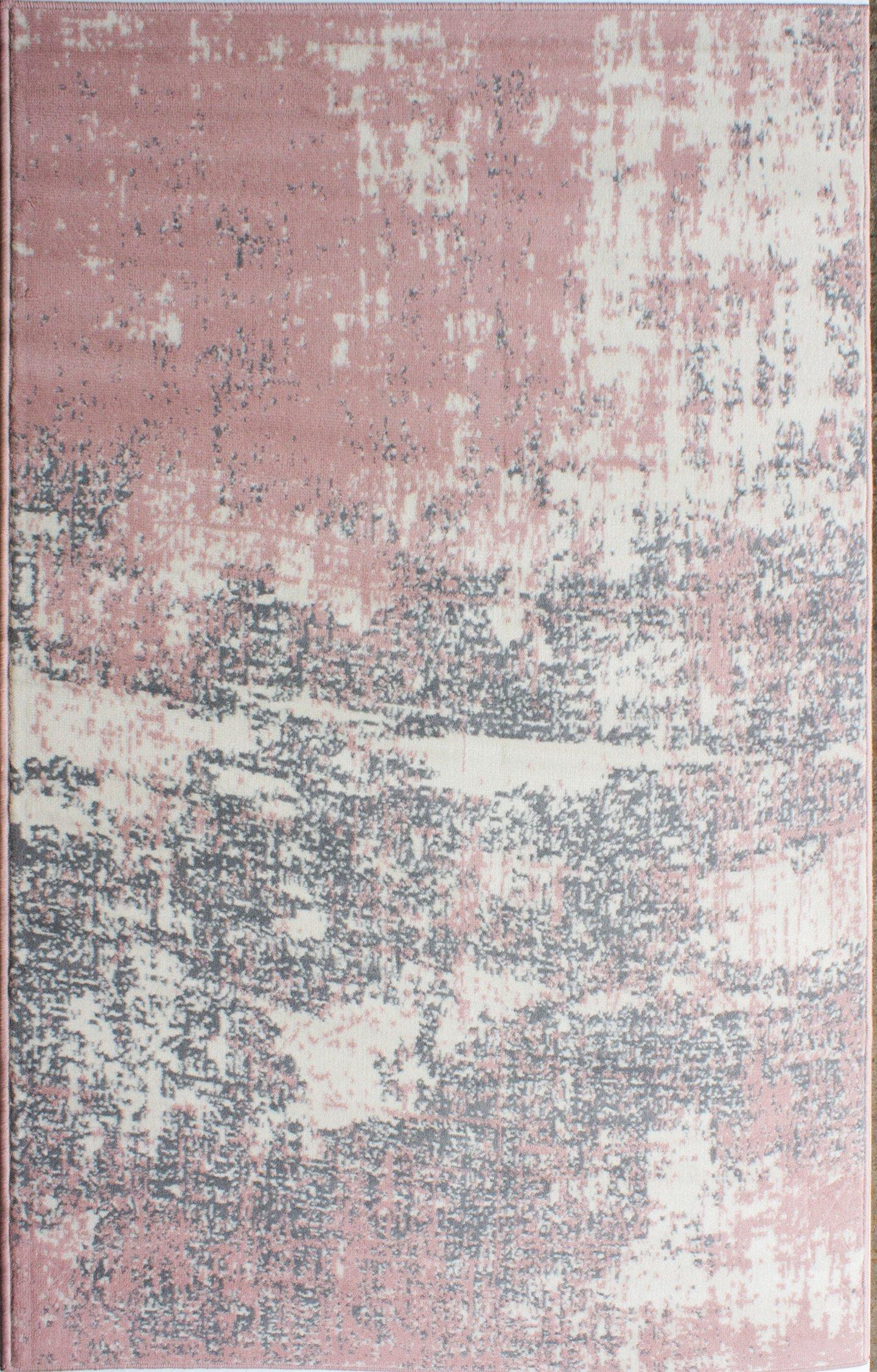 Blush Pink Grey Distressed Abstract Living Area Rug